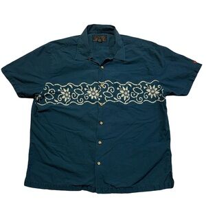 VINTAGE Abercrombie & Fitch mens XL blue floral relaxed fit cotton shirt EUC